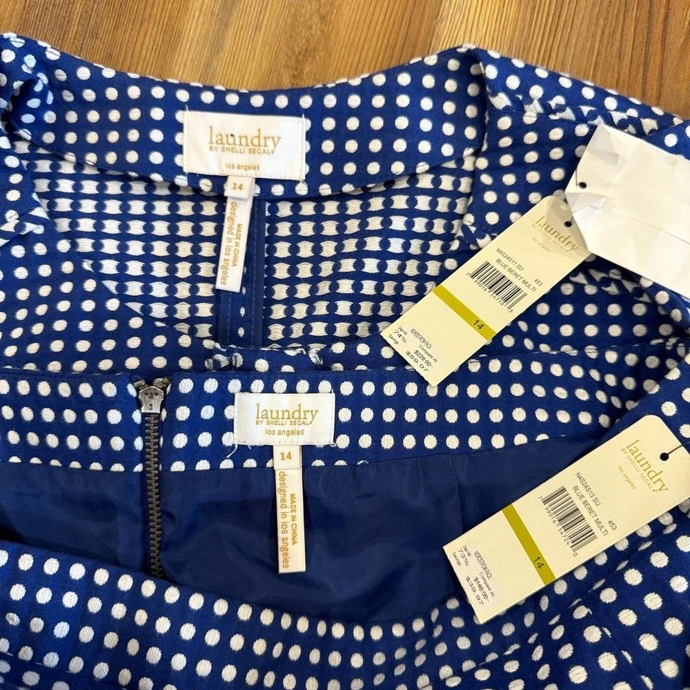 Laundry by Shelli‎ Segal Skirt Suit Womens 14 Blue Polka Dot 2-Piece Set NWT